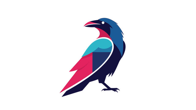 Colorful geometric raven illustration with vibrant shades and artistic design elements.