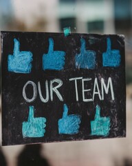Vibrant Professional Join Our Team Blackboard with Thumbs-Up for Business Recruitment and Social Media Marketing Content