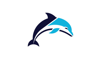 Elegant dolphin logo design in blue and white colors, jumping gracefully.