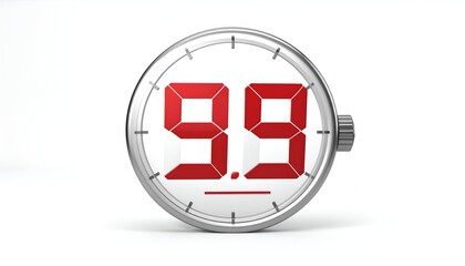 A digital clock displays "9.9" in red on a white face, housed in a metallic bezel