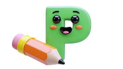 Cute Green Letter P with Pencil