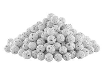 Extreme macro shot of transparent, expanded horticultural perlite granules, focus stacked for depth, isolated on a transparent background, high key scientific photography aesthetic. Concept of