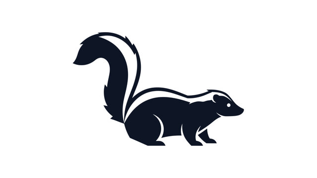 Striking silhouette of a skunk with bold black and white stripes.