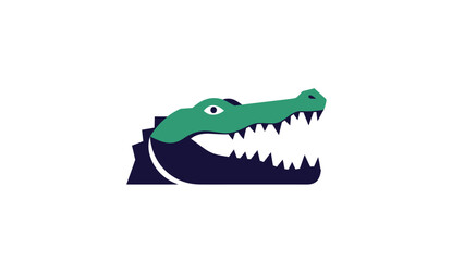 Obraz premium Green crocodile head logo with open mouth and sharp teeth.