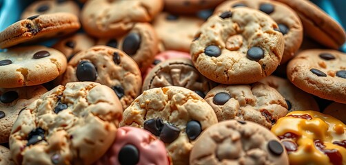 An assortment of freshly baked cookies, a delightful mix of textures and flavors, artfully arranged for a sweet treat,  baked assortment, cookie assortment