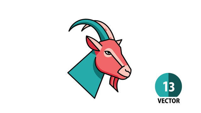 Stylized goat head illustration with vibrant colors and geometric shapes, vector art.