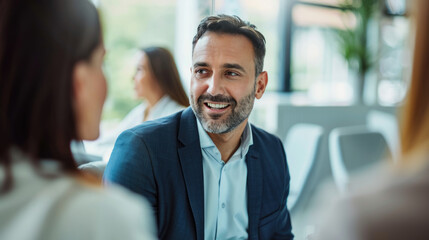 Shot of diverse professional businessman brainstorming discuss at boardroom in corporate teamwork workplace meeting.	