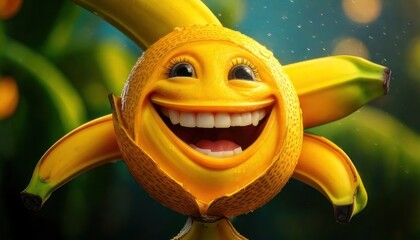 Whimsical Banana Character with a Big Smile and Personality.