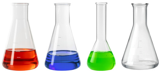 Laboratory Erlenmeyer Flasks with Colored Liquids
