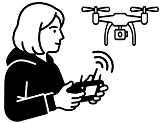 Girl operating drone with remote controller technology vector icon © Exect GFX