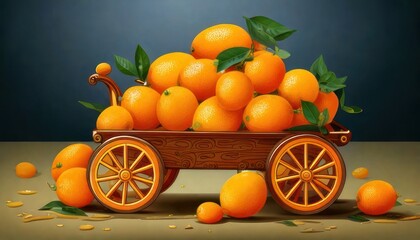 Whimsical Orange Cart - A Vibrant Still Life Composition.