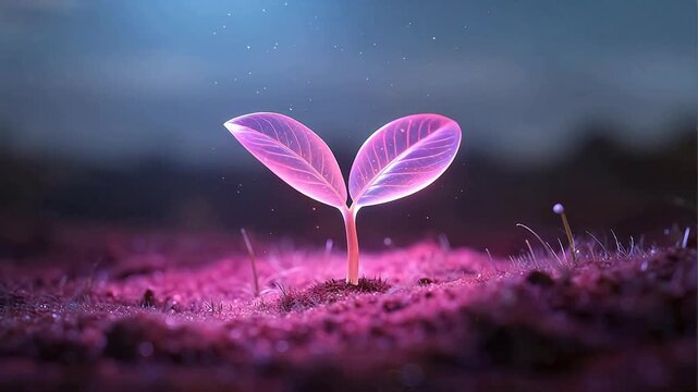 Glowing plant sprout in soil