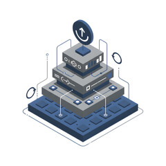 Isometric secure server platform with digital protection and system control.