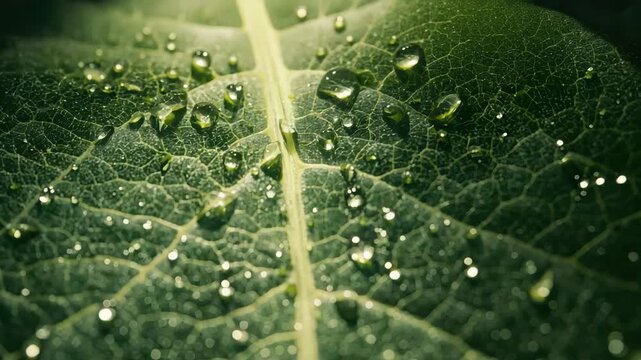 Dew drop leaf vein texture water dew drops on green leaf vein closeup natural texture fresh moisture