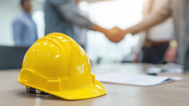 Yellow hard hat construction agreement