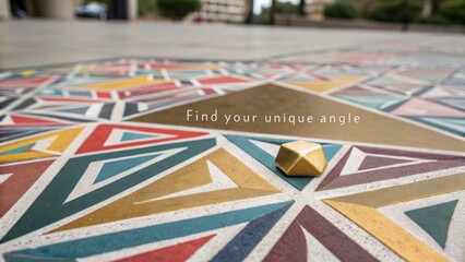 Gold Geometric Shape on Colorful Abstract Pattern