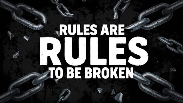 Broken chains with RULES text on dark background
