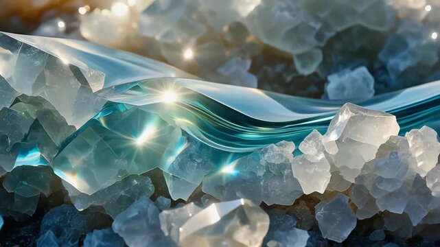 Clear ice cubes with transparent plastic sheet on top.
