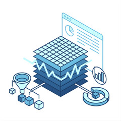 Isometric Artificial Intelligence and Data Processing Illustration