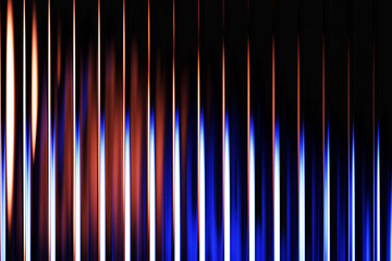 Fototapeta na wymiar Ribbed neon glass 3d background with vertical striped texture, bright red blue gradient. Luminous transparent surface with lighting effect. Abstract black bg with radiant line pattern