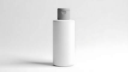 White plastic cosmetic bottle with gray cap