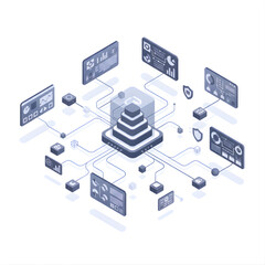 Isometric Digital Network and Data Connection Illustration