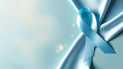 Blue Awareness Ribbon with Soft Abstract Background and Copy Space