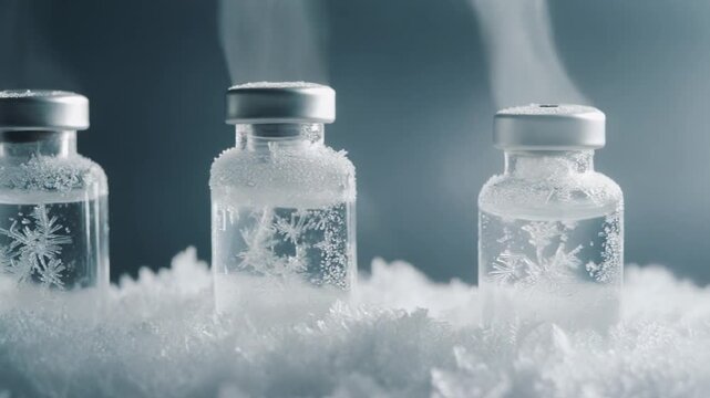 Freezing Vials Ice Crystals and Cold Vapor