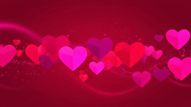 A romantic background with floating hearts in various shades of pink and red, conveying love and affection.