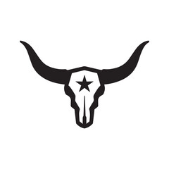 Western Badge Logo Featuring Minimal Longhorn Skull