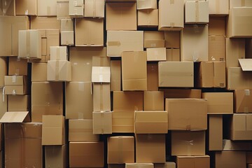 Cardboard boxes stacked filling the frame, symbolizing storage, shipping, and moving