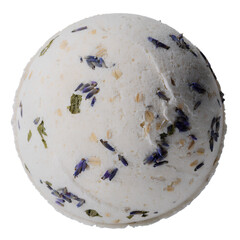 Lavender bath bomb with herbs on black background