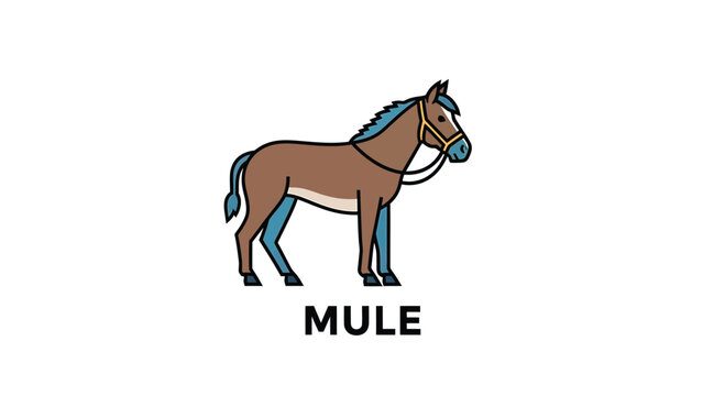 A detailed illustration of a mule standing proudly with its harness on display.