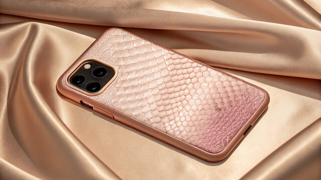 Blush Rose Python Skin Texture with Champagne Highlights and Copper Frame