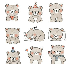 Obraz premium Cute cartoon teddy bear animal icon set 