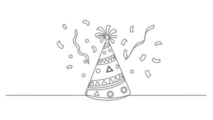 Party Hat and Confetti Line Art - Minimalist Celebration Icon