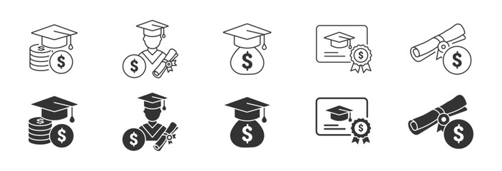 Education cost icon set, education and academic achievement icon. Scholarship icon , vector illustration . 