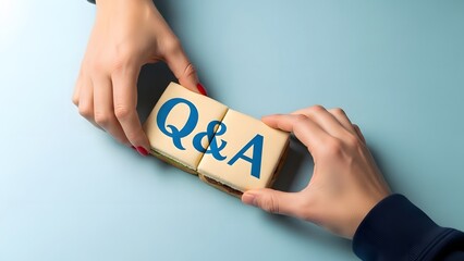 Hands holding a puzzle piece with q a letters symbolizing question and answer concept