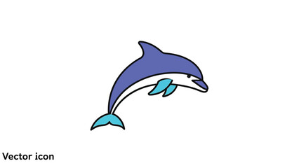 Obraz premium Cartoon dolphin illustration with blue and white colors, vector icon design.