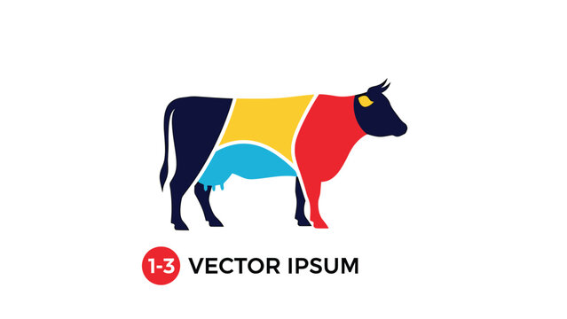 Colorful cow illustration showcasing different meat cuts with vibrant segments.