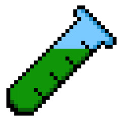Obraz premium Pixel art laboratory flask icon symbolizing science, education, and experimentation. Perfect for apps, games, UI, edtech platforms, research projects and digital learning interfaces.