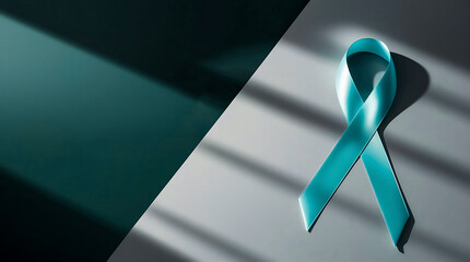 Teal Awareness Ribbon Diagonal Split Background Copy Space