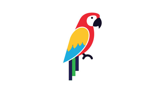 Colorful parrot illustration with vibrant feathers perched elegantly on a branch.