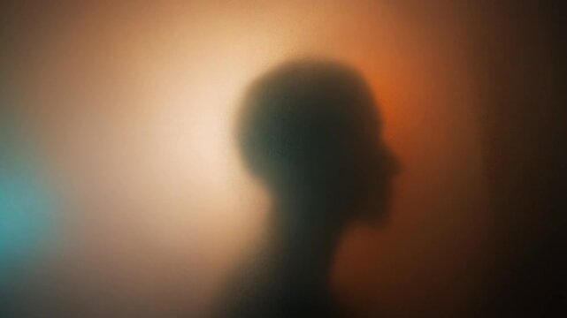 Silhouette of a person against a vibrant blurred background.