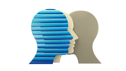 Abstract human profile with blue horizontal bars