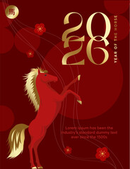 Modern chinese new year 2026 banner vector background with red horse
