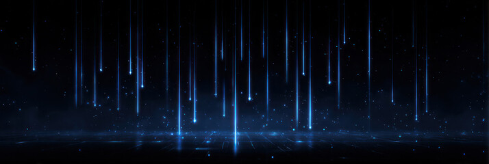 Abstract blue futuristic digital light particles form a dynamic, glowing background with technological and sci-fi elements, ideal for digital art and tech-themed projects.