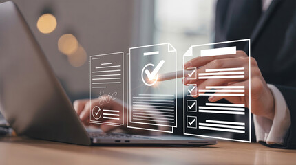 Businessman checking audit documents. This crucial task focuses on ensuring meticulous financial audit, regulatory compliance, and internal audit strategies. 