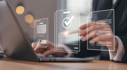 Businessman checking audit documents. This crucial task focuses on ensuring meticulous financial audit, regulatory compliance, and internal audit strategies. 