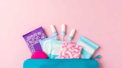 Hygiene feminine pads, tampon menstruation in the beautician